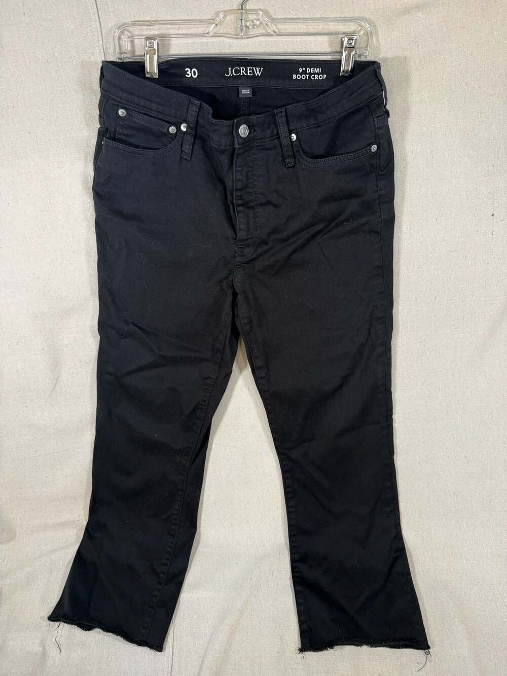 J.Crew 9" Demi-Boot Crop Jeans in Black with Raw Hem Size 30